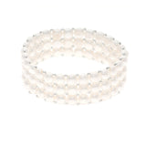 Bracelet 3 Rows of Real Freshwater Pearls - Natural Pearl White - Length adjustable from 14 to 18 cm