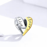 Solid 925 Sterling Silver Live Love Kiss Laugh Heart Pandora Inspired Charm