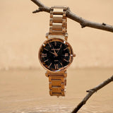 Boxed Black Face Watch & Earrings Set In Rose Gold