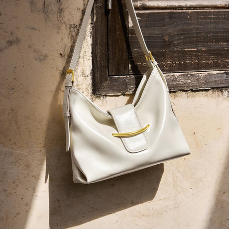 Nalandu Luxe Glossy Hobo Shoulder Bag - White