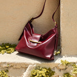 Nalandu Luxe Glossy Hobo Shoulder Bag - Wine