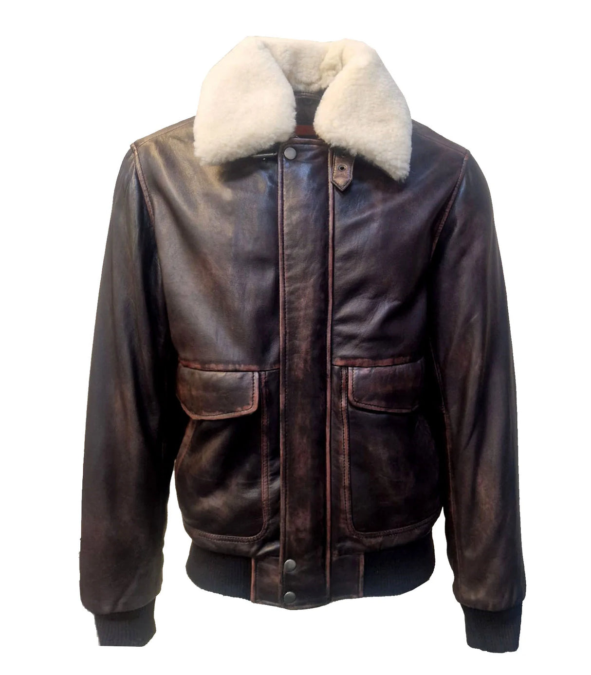 Mens Collared Leather Jacket in Brown Ruboff