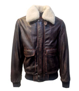Mens Collared Leather Jacket in Brown Ruboff