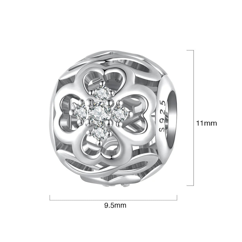 Solid 925 Signature Silver Crystal Clover Charm