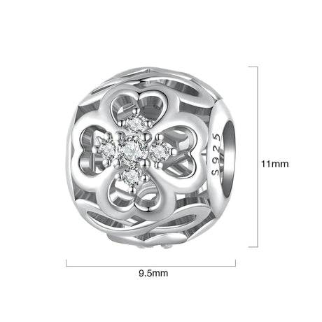 Solid 925 Signature Silver Crystal Clover Charm