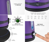 TODO 1.7L Stainless Steel Cordless Kettle Keep Warm Electric Led Water Jug - Purple