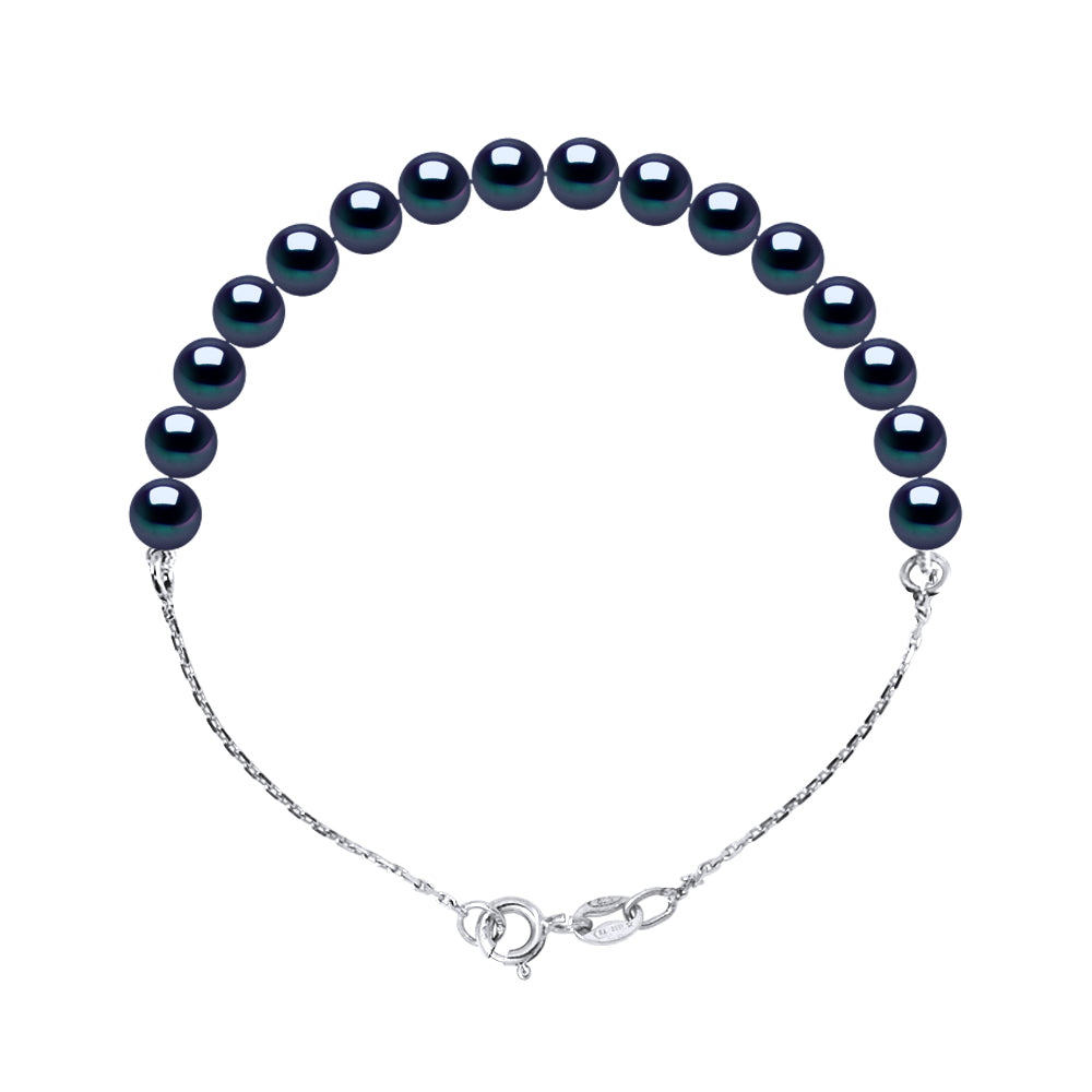 Bracelet Real Cultured Freshwater Pearl Round 6-7 mm - Black Tahiti - Longueur 42 cm