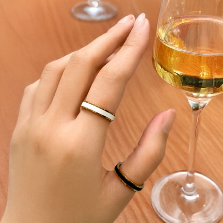 Bullion Gold Ceres Timeless Ring Black Enamel Ring in Rose Gold