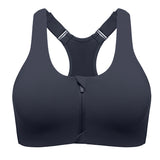 Power On Soft Padded High Impact Zip Front Sports Bra - Navy