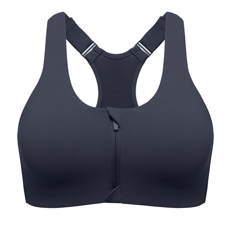 Power On Soft Padded High Impact Zip Front Sports Bra - Navy