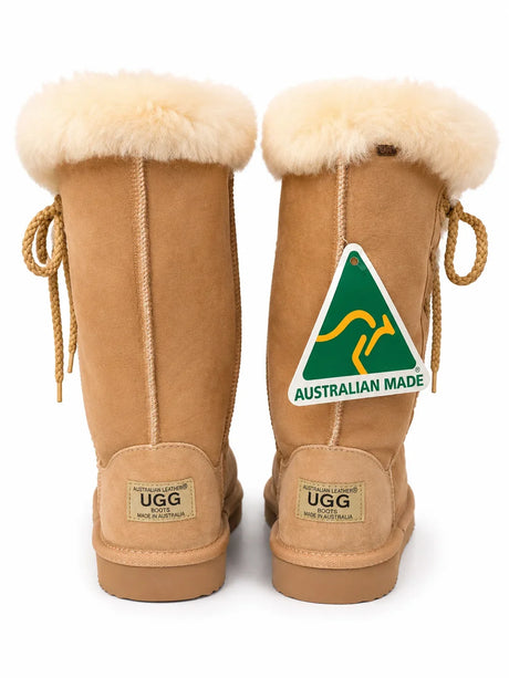 Australian Leather Ugg Tall Fur Cuff Lace Up - AU6