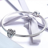 Solid 925 Sterling Silver Heart to Heart Clear CZ Charm