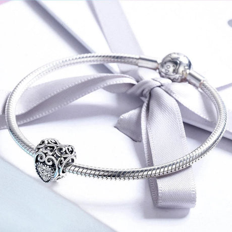 Solid 925 Sterling Silver Heart to Heart Clear CZ Charm
