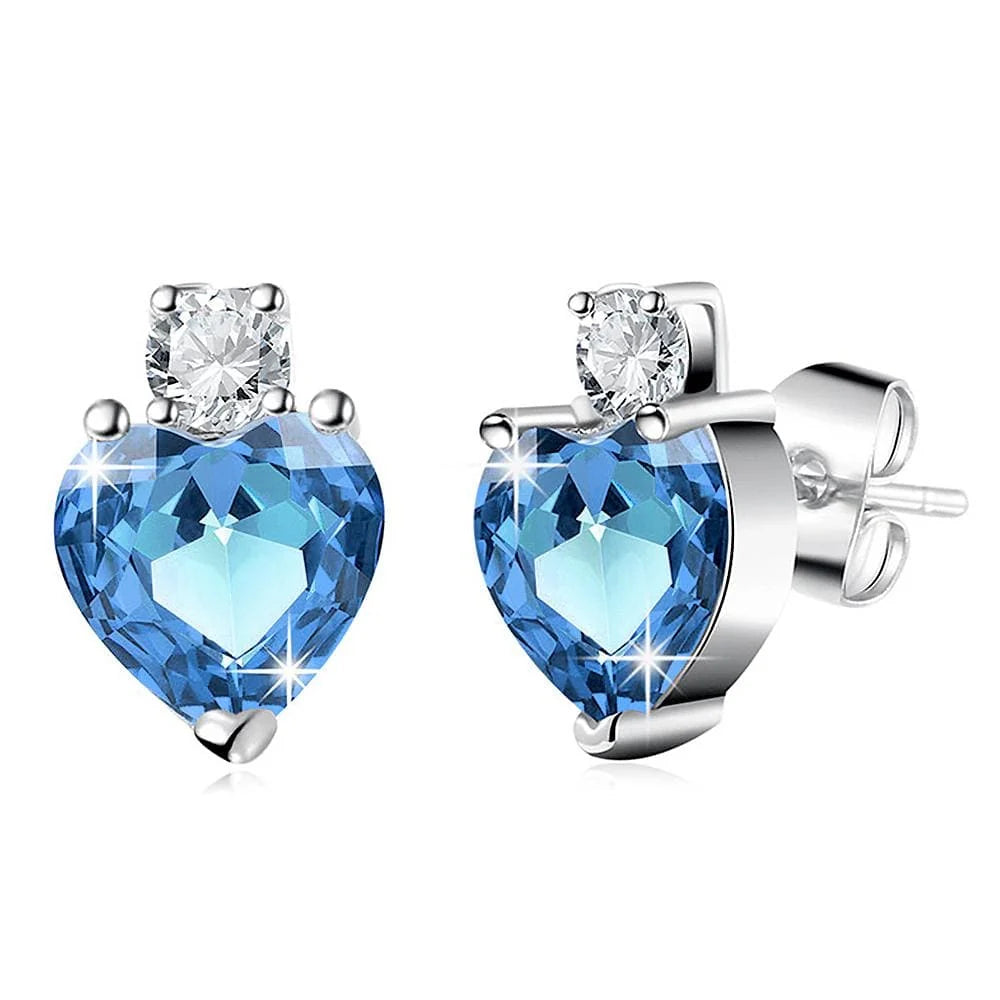 Bullion Gold My Amore Blue Love Heart White Gold Layered Stud Earrings