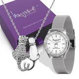 Tabby Boxed Lux White Gold Watch & Feline Necklace Set