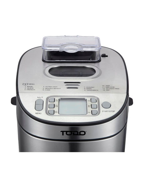 TODO Stainless Steel Bread Maker 13 Programs Menu 550W Power Fruit Nut Dispenser Keep Warm Function