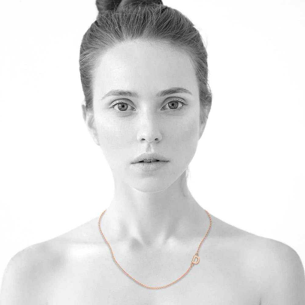 Bullion Gold Sparkling Alphabet Initials Stainless Steel Necklace in Rose Gold