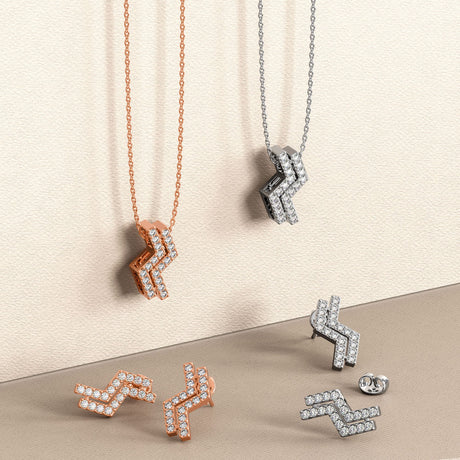 Krystal Couture Zigzag Pendant Necklace in Rose Gold Embellished with SWAROVSKI Crystals