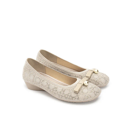 Pearl Bow Czech Crystal Knit Round Toe Wedge Pumps - Ivory