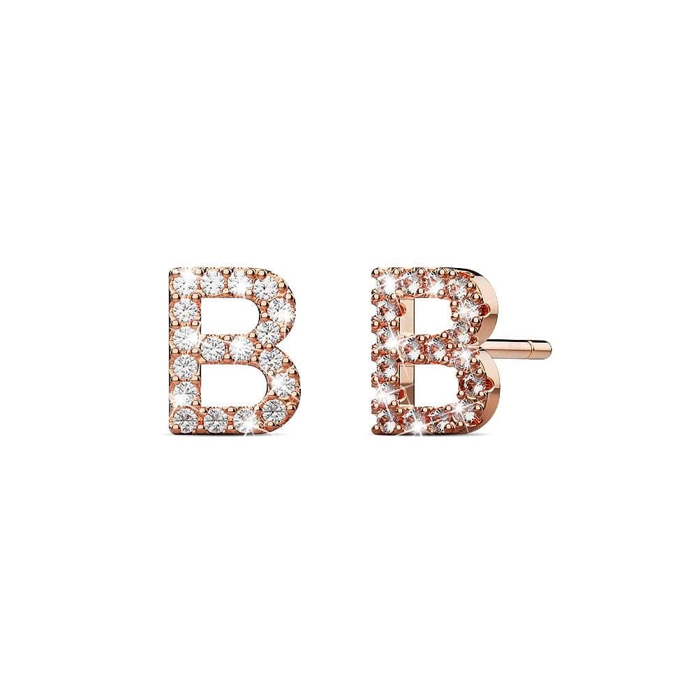 Solid 925 Sterling Silver Glamour Alphabet Letter Earrings Rose Gold