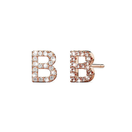 Solid 925 Sterling Silver Glamour Alphabet Letter Earrings Rose Gold