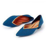 Minimalist Heart Heel Pointed Toe Knit Flats - Peacock