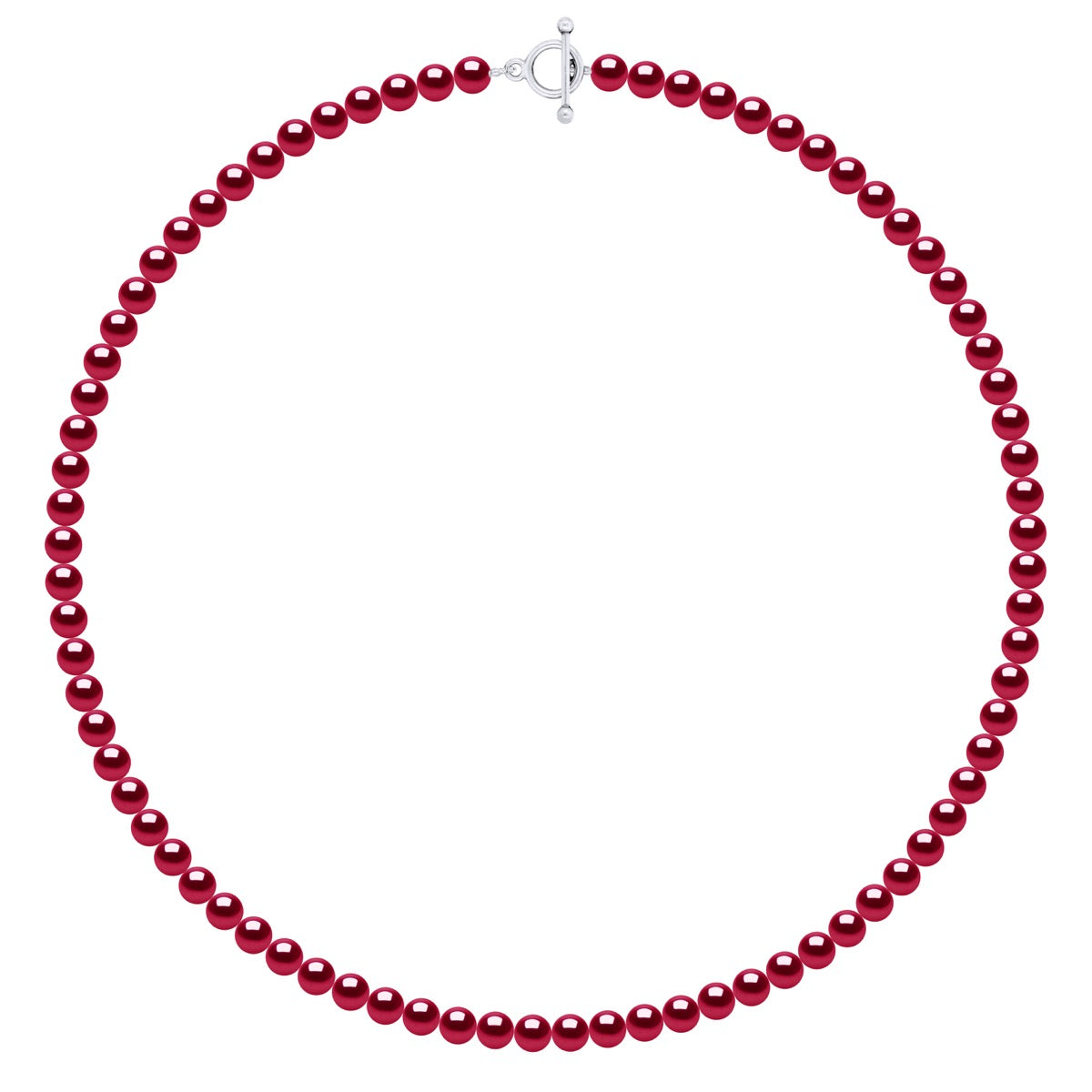 Necklace of Real Cultured Freshwater Pearls and Round 6-7 mm - Cherry - Length 55 cm