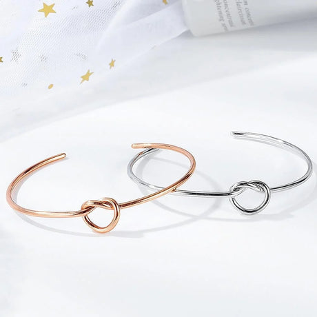 Bullion Gold Single Knotted Tie Promise Open Cuff Bangle in Rose Gold Layered Steel Jewellery