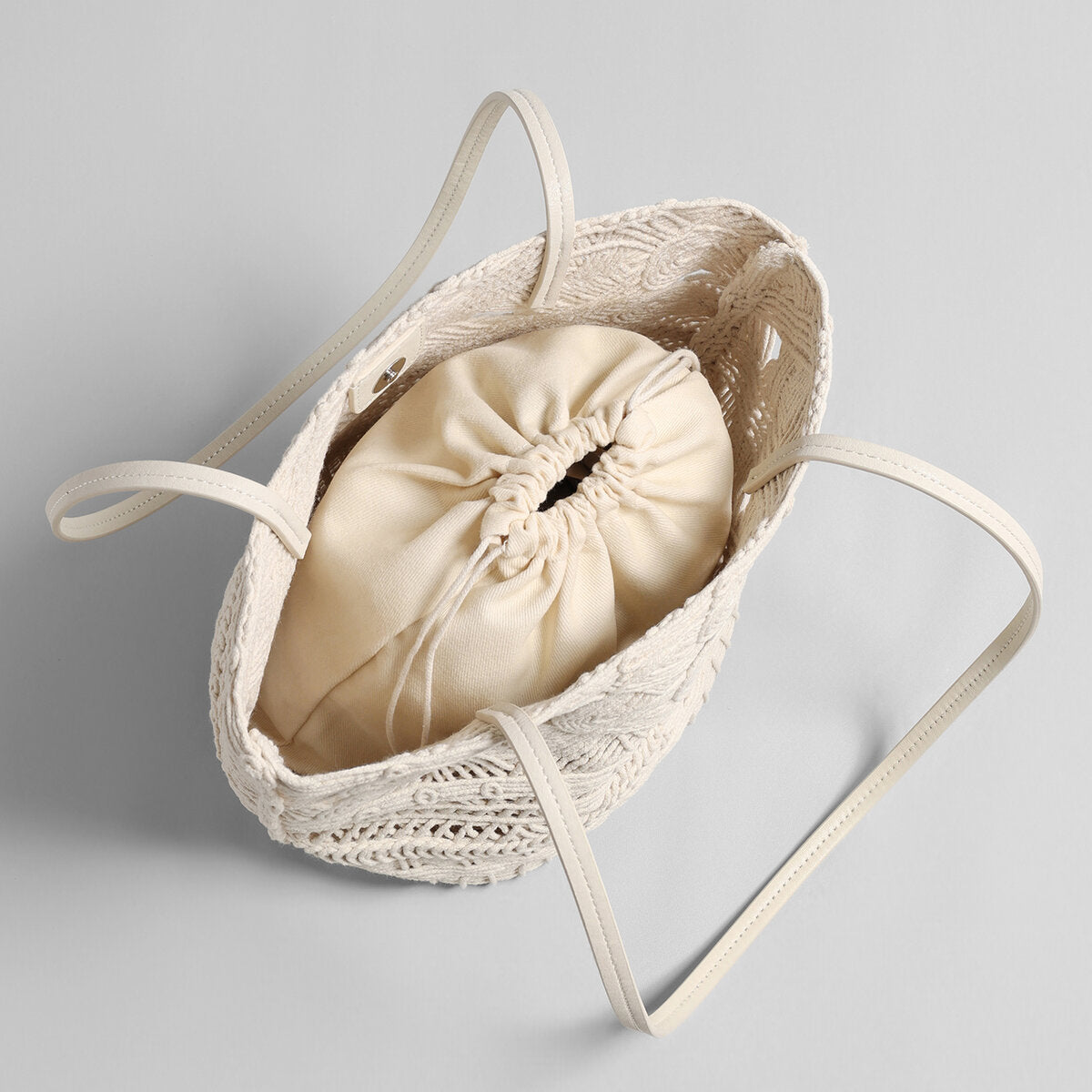 Macrame Open-Weave Tote Bag - Ivory