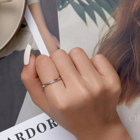 Solid 925 Sterling Silver Geometric Slim Ring