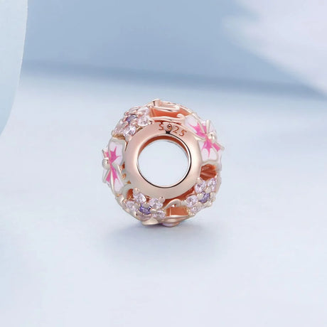 Solid 925 Signature Silver Blossom Filigree Charm In Rose Gold