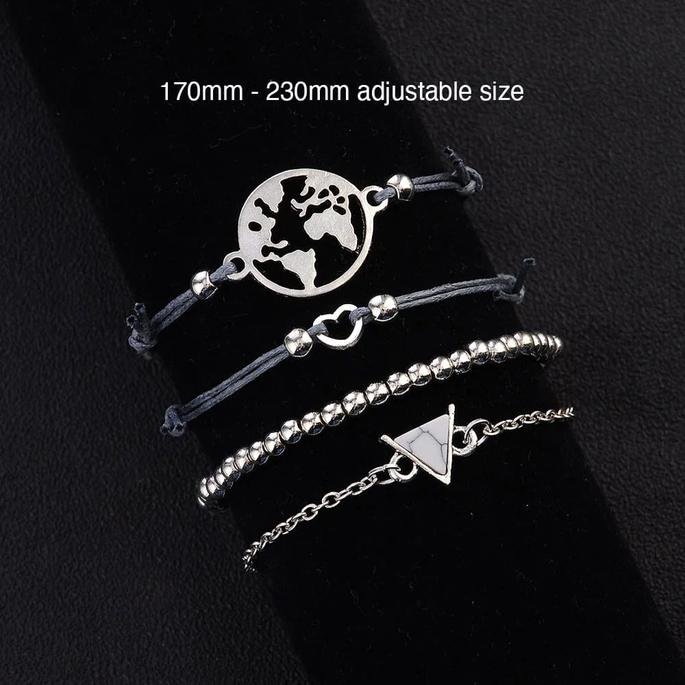 Bohemian 4-Piece Charm Bead Bracelet Set