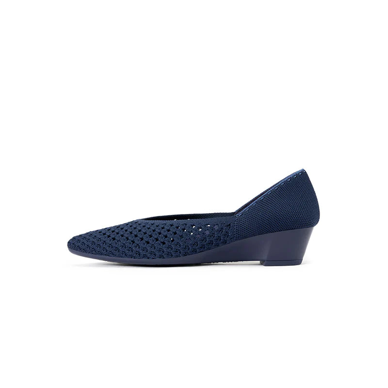 Open Weave Pointed Toe Wedge Work Shoes - Navy