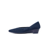 Open Weave Pointed Toe Wedge Work Shoes - Navy