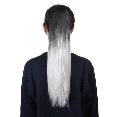 2Pcs Two Tone Ombre High Grade Silver Gray Straight Clip On Pony Tail 24" Hair Clamp11 2X