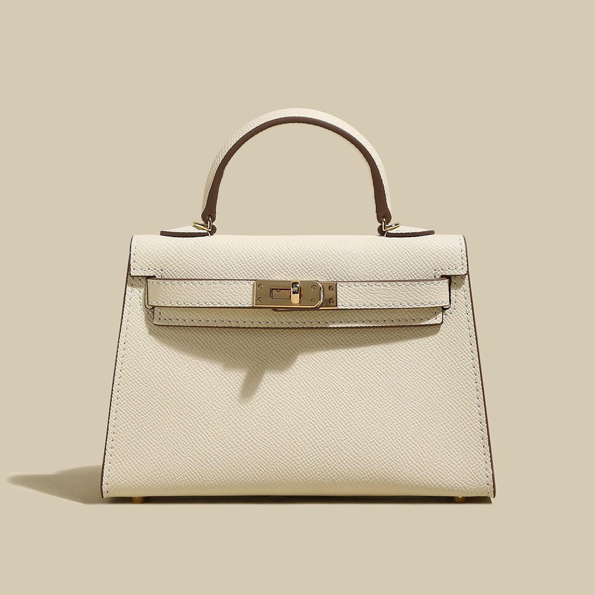 Classic Structured Leather Top-Handle Bag - Ivory