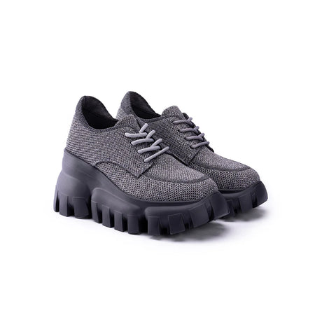 Retro Leopard Platform Sneakers - Grey