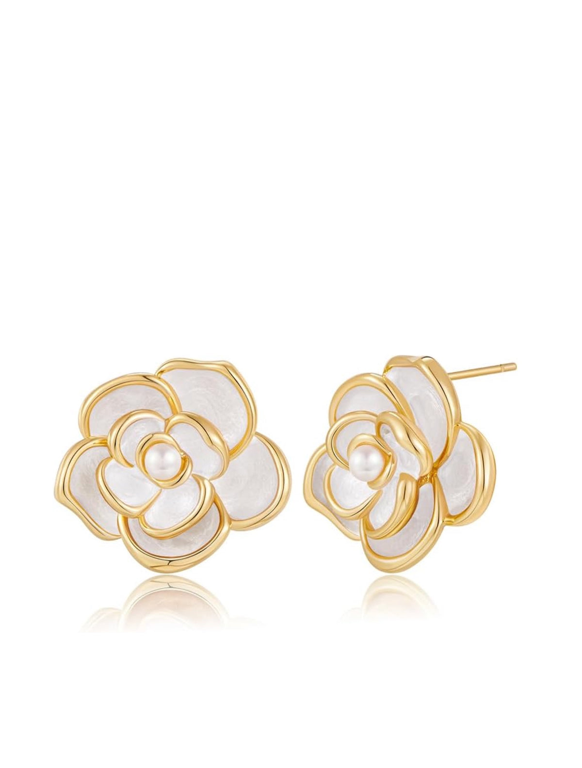 Liv Oliver 18K Gold White Blooming Pearl Stud Earrings