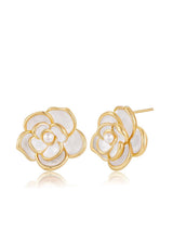 Liv Oliver 18K Gold White Blooming Pearl Stud Earrings
