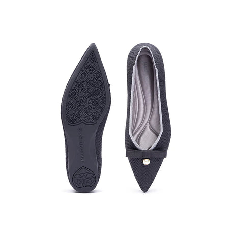Sarah Casual Pearl Bow Commuter Flats - Charcoal