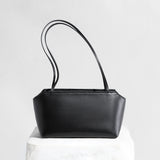 Minimalist Structured Leather Underarm Shoulder Bag - Black