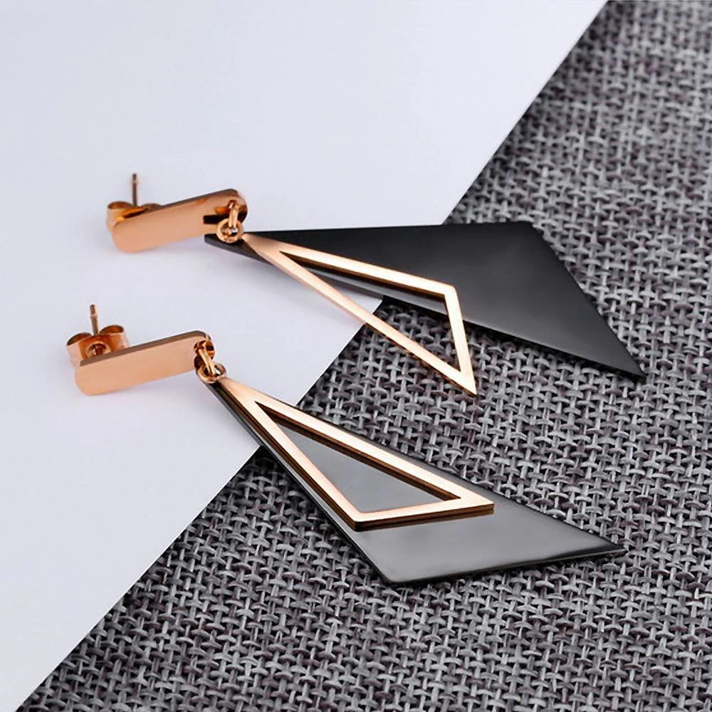 Bullion Gold Modern Geometric Style Dangle Earrings Duo Scalene
