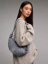 Washed Denim Croissant Shoulder Bag - Denim