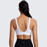 Zip Front Large Padded High Impact Sports Bra - White