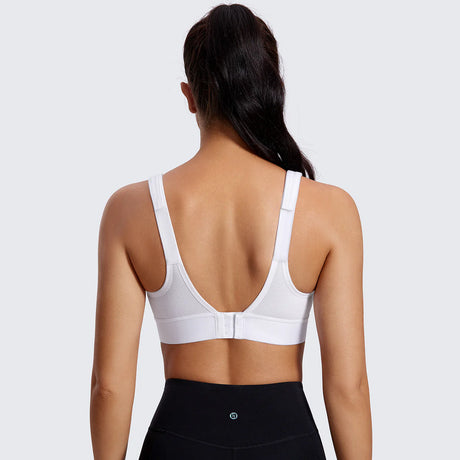 Zip Front Large Padded High Impact Sports Bra - White