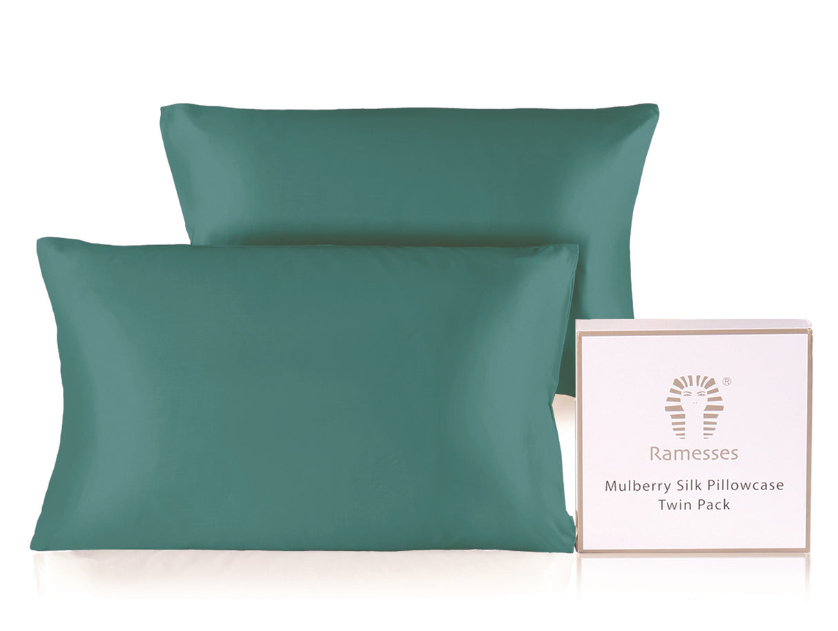 Ramesses Mulberry Silk / Satin Pillowcase Twin Pack - Teal