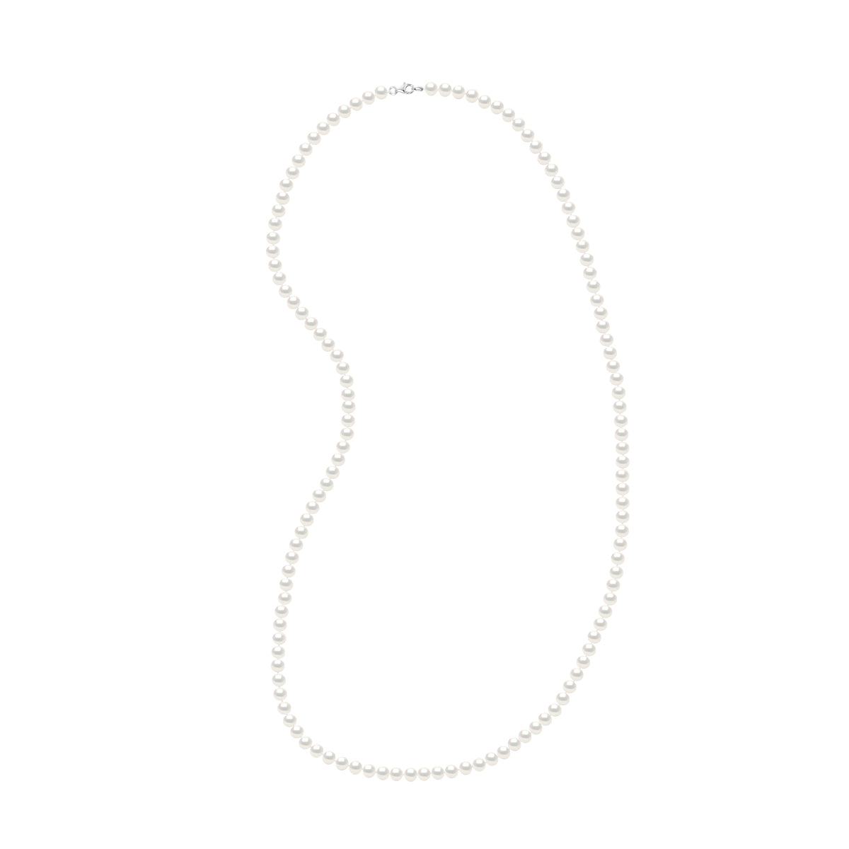 Necklace- Long Necklace Real Cultured Freshwater Pearls Semi Round 6-7 mm - Natural Pearl White - Length 75 cm