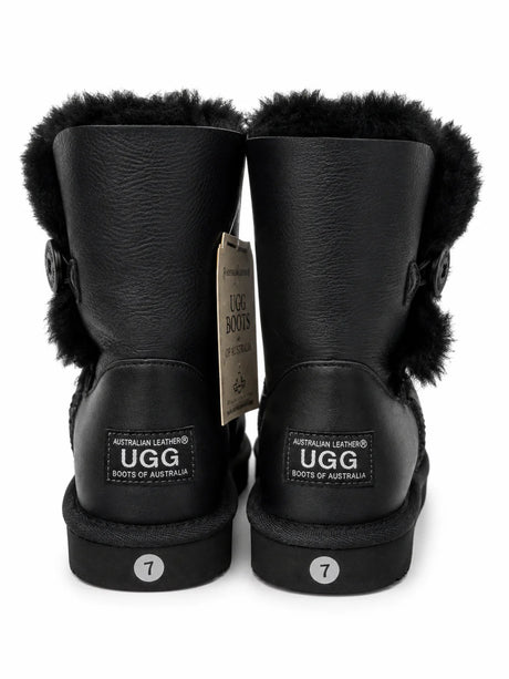 Australian Leather Ugg 1Button Leather - Black - AU4