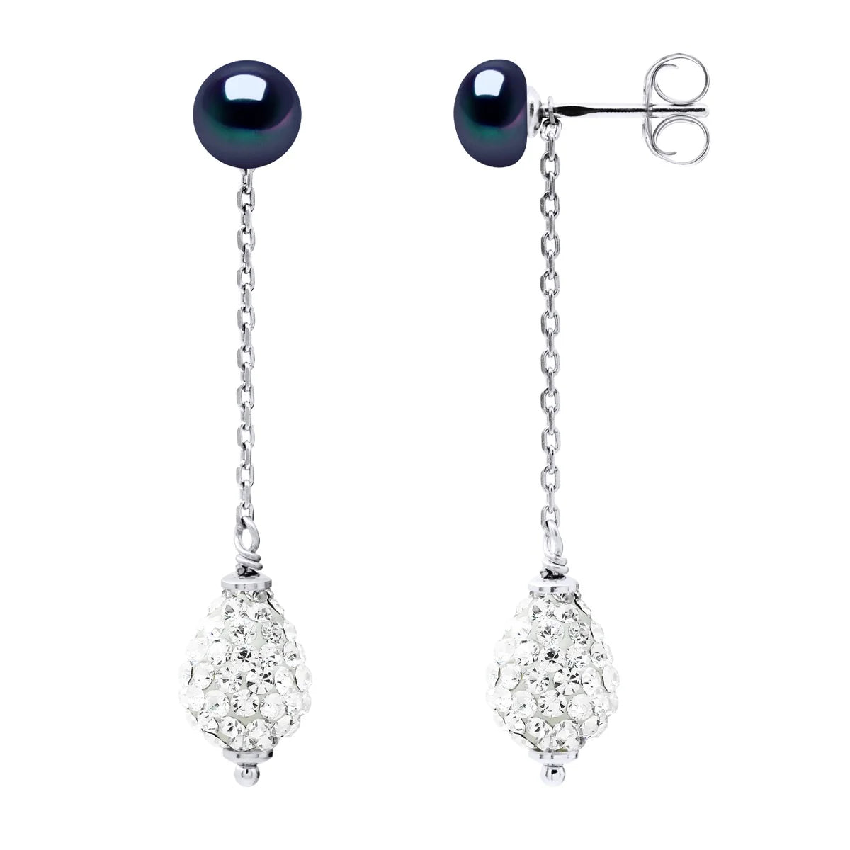 Drop Drop Earrings Freshwater Pearl Black Sterling Silver 6mm
