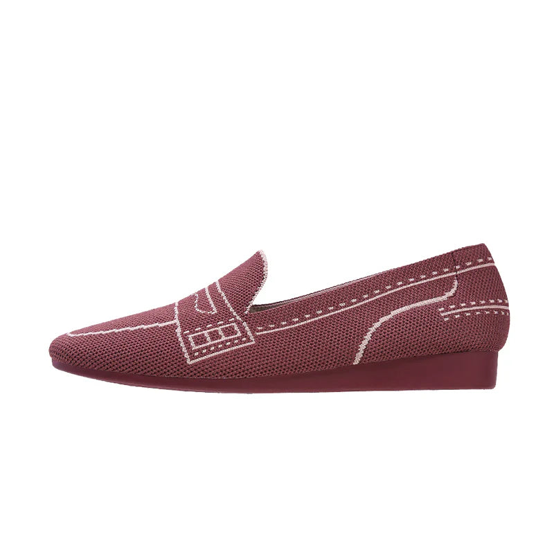 Comfortable Slip On Square Toe Loafers - Wine